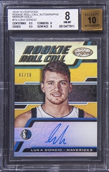 2018-19 Panini Certified "Rookie Roll Call Autographs" Mirror Gold #RRC-LD Luka Doncic Signed Rookie Card (#01/10) - BGS NM-MT 8/BGS 10